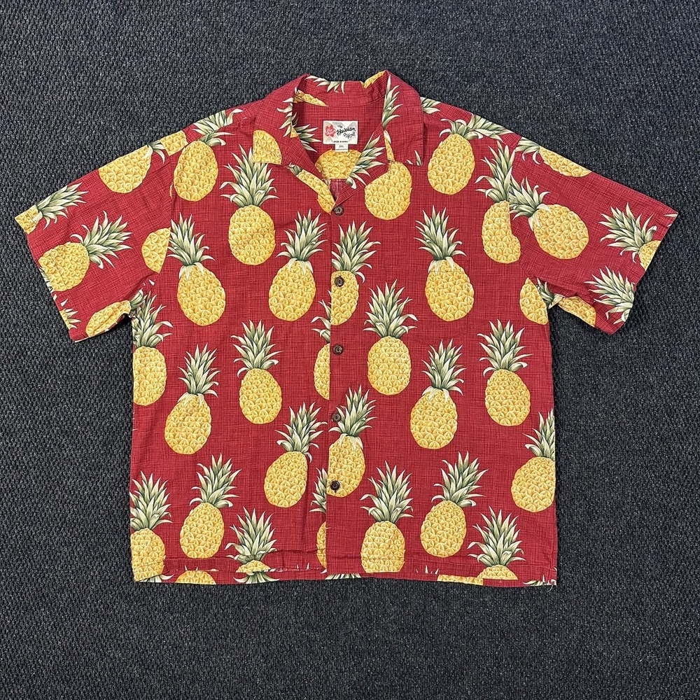 Vintage Y2K Hilo Hattie Hawaiian Aloha Shirt Men's 2XL Pineapple Made in Hawaii